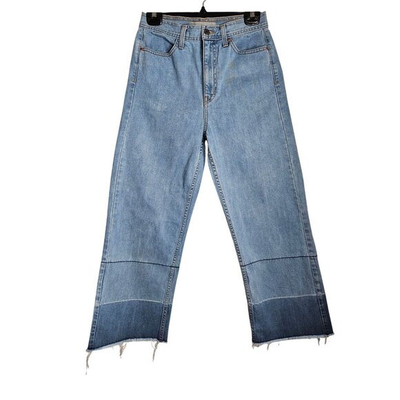 Nasty Gal Womens Wide Leg High-Waist Cropped Denim Jeans With Raw Hem Size 27 - Picture 1 of 8